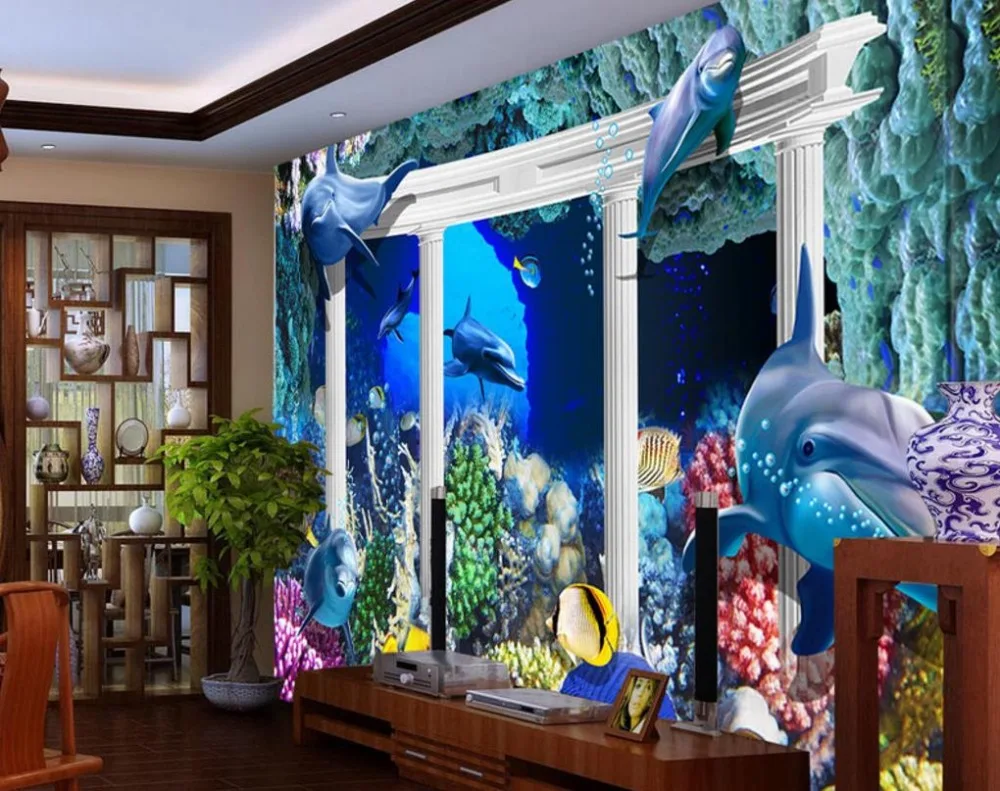 3D обои подводный мир Дельфин для детской комнаты большой дворец Коралл настенная