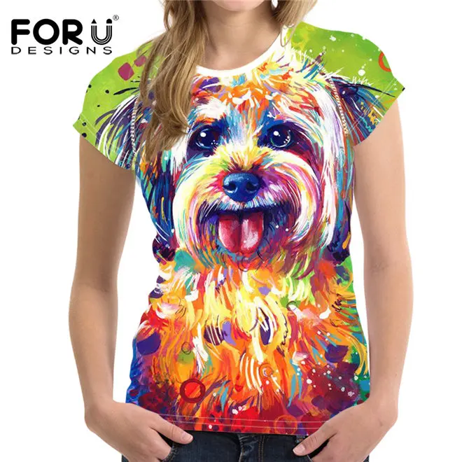 FORUDESIGNS/женские топы, футболки, яркие, йоркширский бульдог, 3D, с коротким рукавом, милые футболки для девочек, женская, тонкая, женская одежда - Цвет: YQ061BV