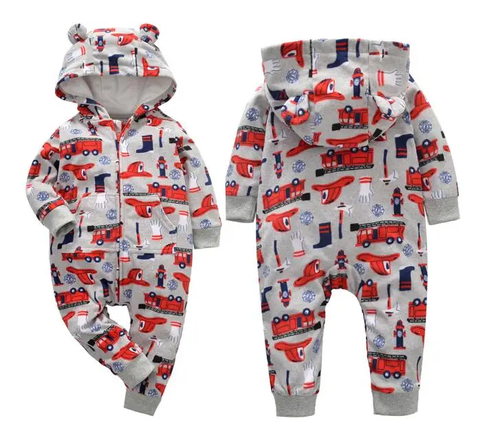 Gray red hat car Зимняя одежда bebes, комбинезон для девочек, пижамы для младенцев, флисовый Детский комбинезон с капюшоном, детская одежда с рисунком лисы, теплая одежда для маленьких мальчиков - Цвет: Gray red hat car