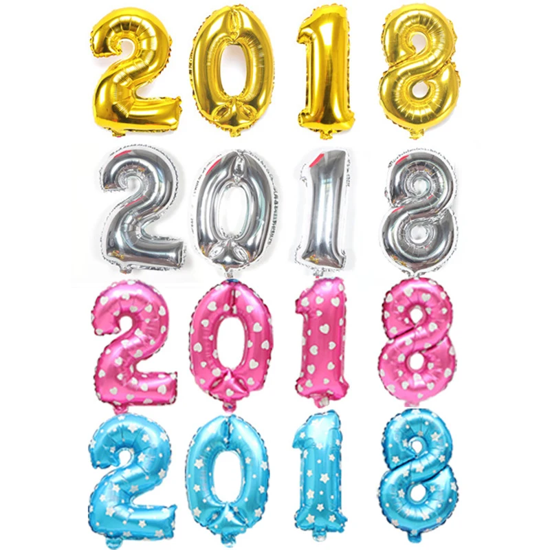 4 шт./лот цифры 2018 Золотой/Серебряный/красный/16-дюймовый воздушный шар