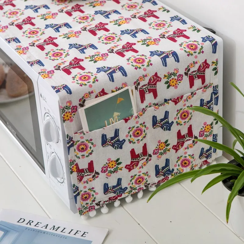 Cartoon Cotton And Linen Color Kitten Microwave Cover Dust Oven Storage Bag On Both Sides Kitchen Accessories | Дом и сад