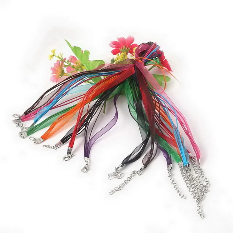 10 шт./лот регулируемый шнур из органзы разных цветов для ожерелья с