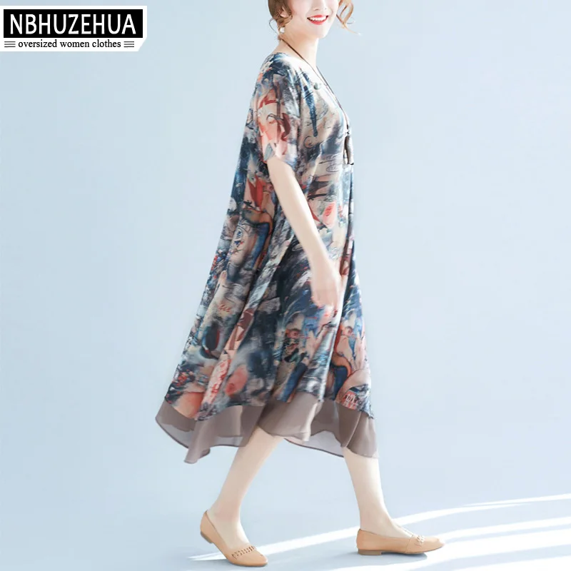 NBHUZEHUA A18 4XL 5XL Women's Chiffon Dress Bohemia Beach Retro Big Size Summer Dresses | Женская одежда