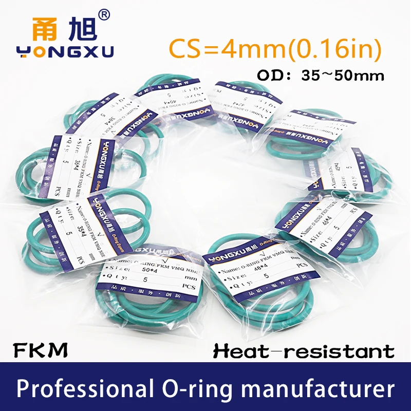 2 шт./лот резиновые уплотнительные кольца зеленого цвета FKM CS4mm OD35/36/38/40/42/44/45/46/48/50*4