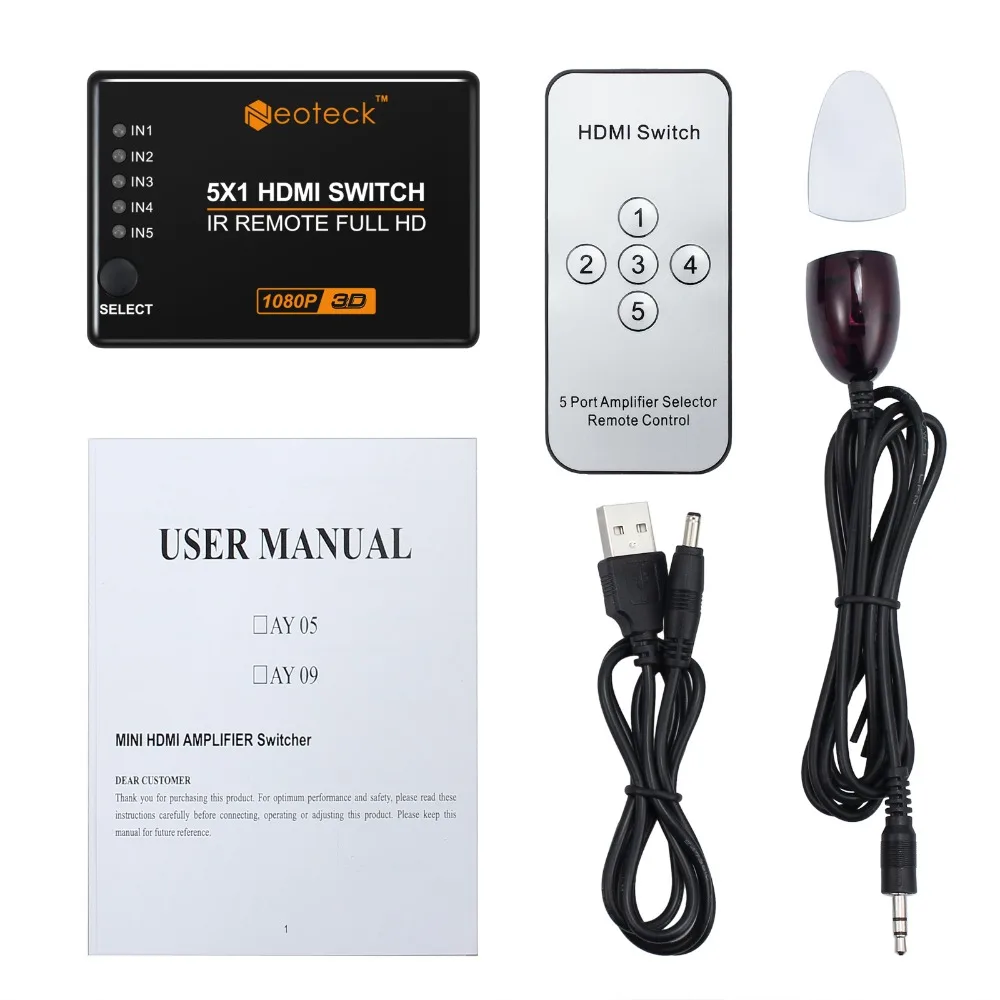 ESYNiC 5 портов 1 3 HDMI коммутатор с кабелем питания + ИК-пульт дистанционного