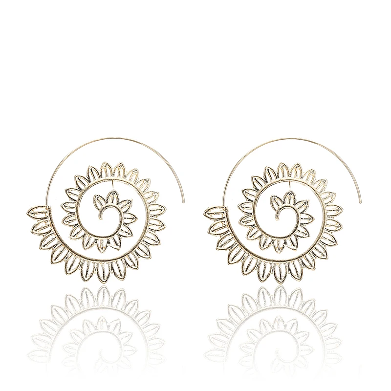 Популярные этнические круглые Спиральные серьги капли золотого и серебряного