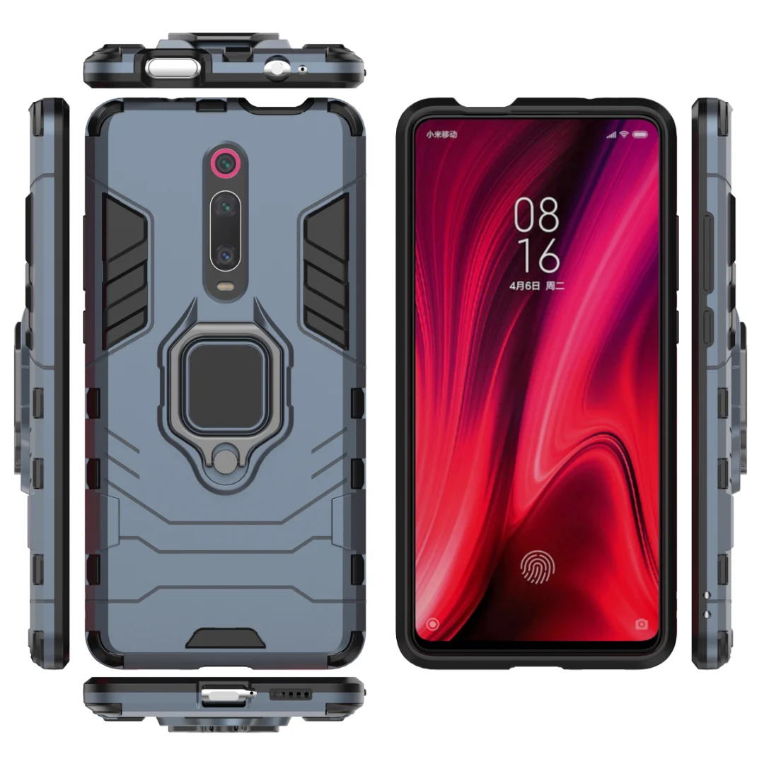 Гибридный чехол с кольцом-подставкой для Xiaomi Mi 9T Pro жесткий силиконовый +