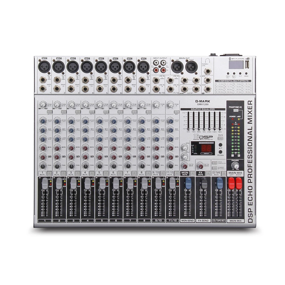 Профессиональный звуковой микшер G-MARK GMX1200 микшерный пульт DJ Studio 12 Каналы 8 подойдет как для повседневной носки, так 2 стерео iPhone 7 Бренд EQ 16 эффект USB Bluebooth - изображение