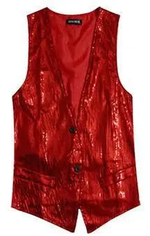 Новая мода для отдыха мужские жилеты костюмы Тонкий Блестки Золотой Красный