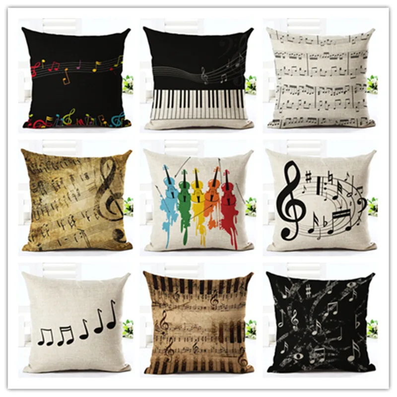 

RUBY LOVE Music Series Note Printed High Qulity Cotton Linen Decorative Cushion Cover Pillow Case Car Seat 45*45cm Pillowcase
