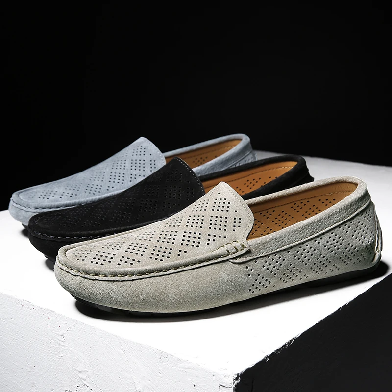 ECTIC/Классические летние мужские лоферы в стиле ретро Повседневная замшевая