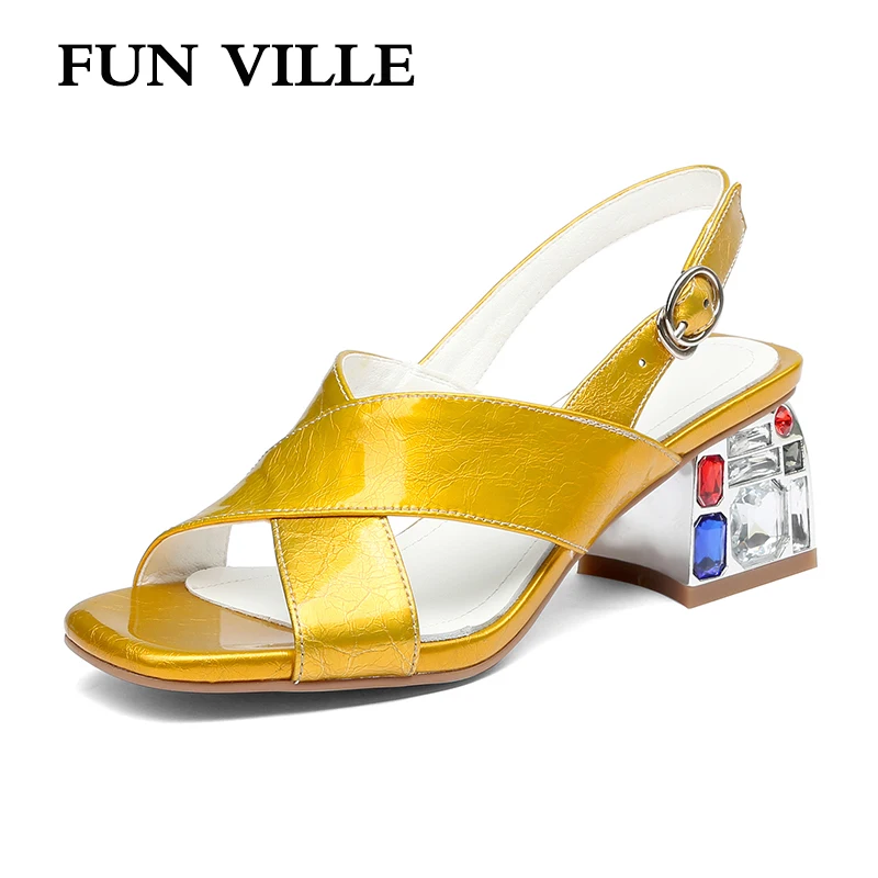 

FUN VILLE New Fashion Summer shoes High Quality Patent Leather Women Sandals High Heels Shoes sexy ladies shoes Open Toe