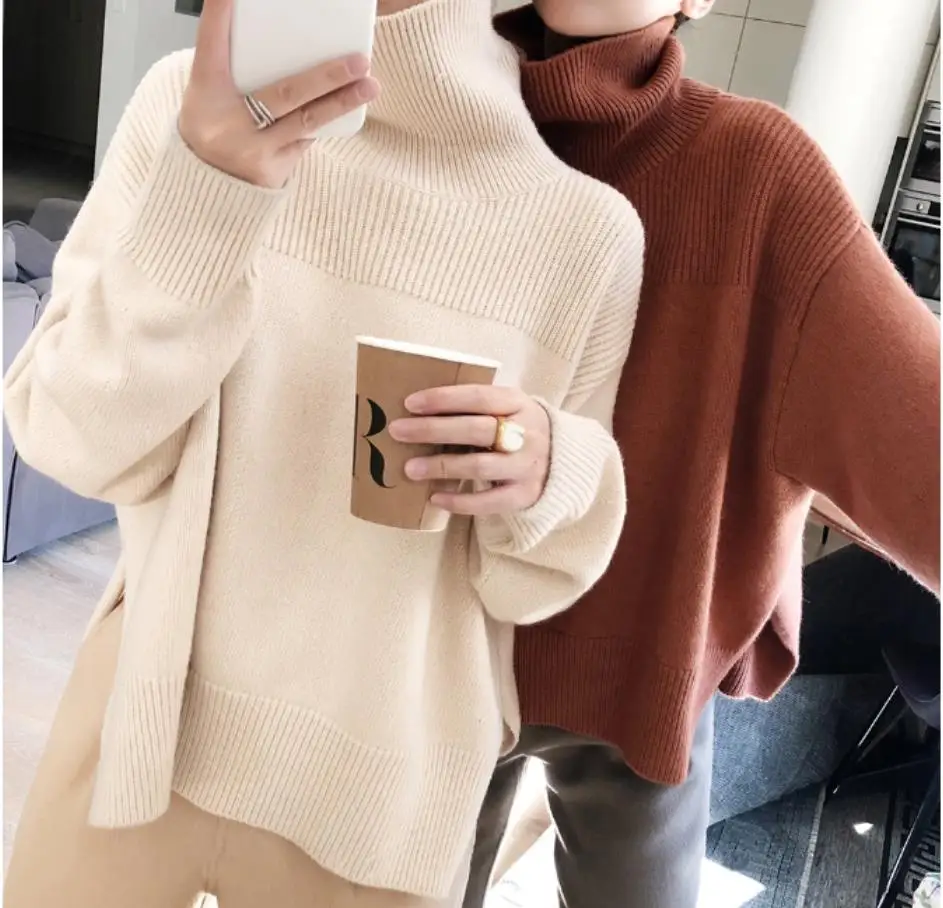 Turtleneck Long Sleeve Women Sweater Solid color Loose Casual Sweaters Pullovers | Женская одежда