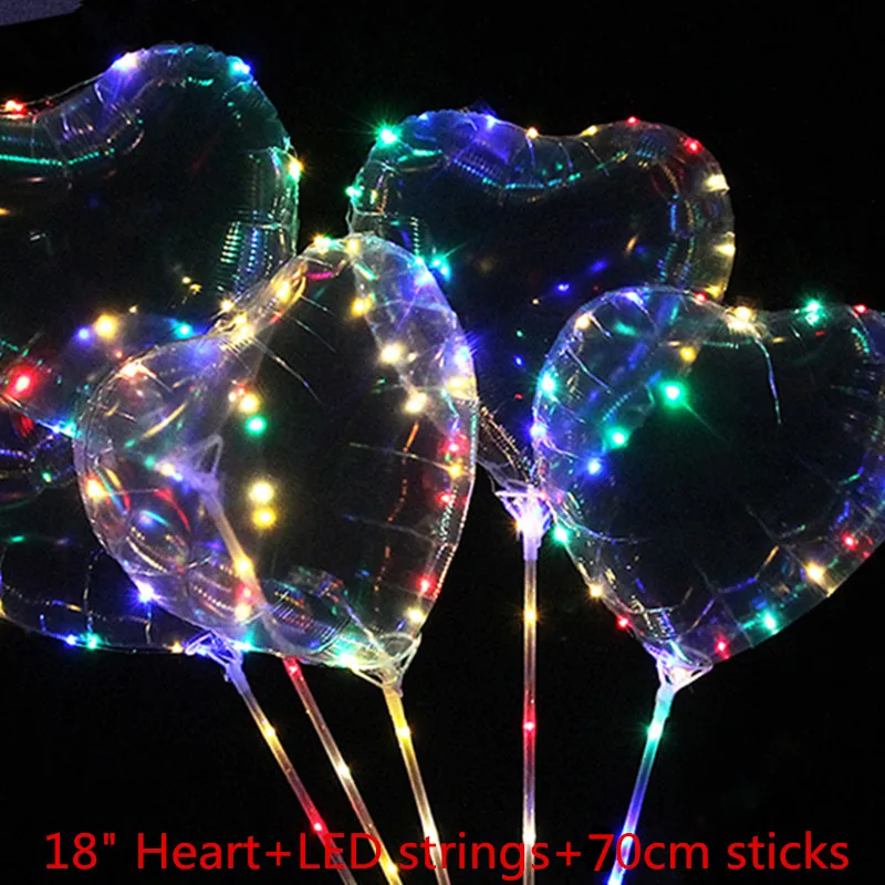 

100PCS Clear Heart Star Bobo Balloon With 3M Led Strip Wire Luminous Led Balloons wedding birthday party Decoration Toy