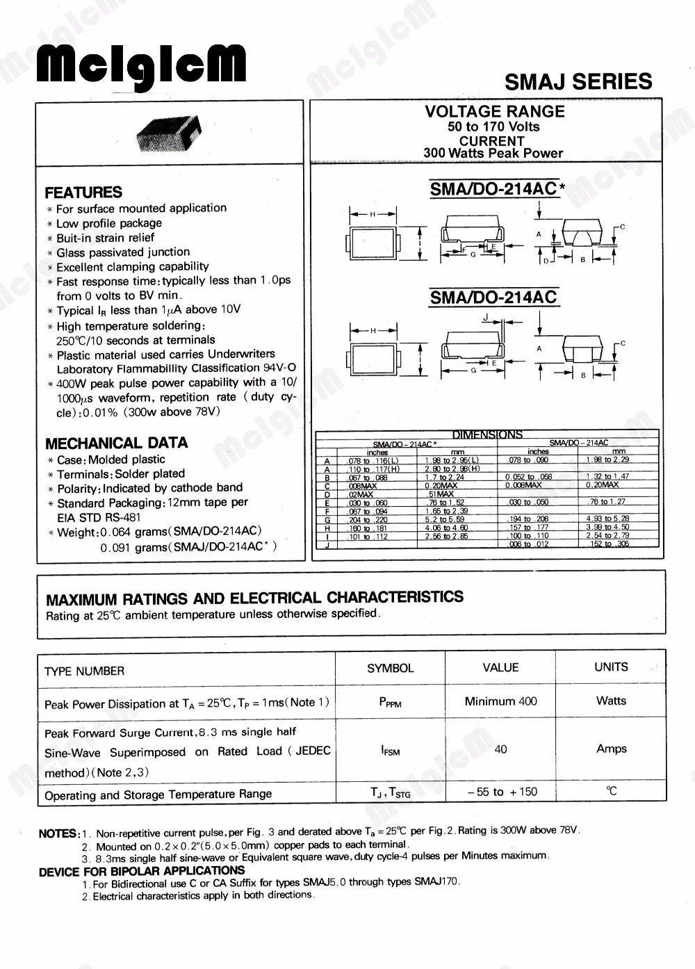 McIgIcM 20 штук 400 Вт SMA_DO 214AC smd телевизоры диод SMAJ18CA SMAJ24CA SMAJ33CA SMAJ36CA SMAJ40CA SMAJ58CA SMAJ78CA
