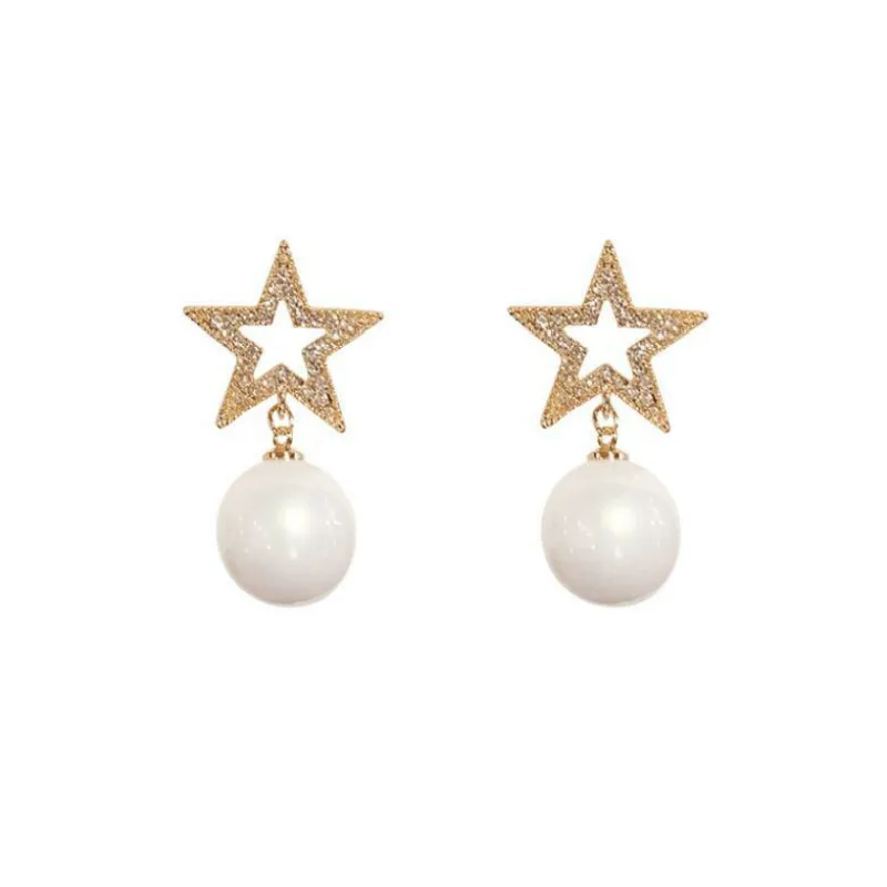 Новинка ретро пятиконечная звезда имитация женские серьги с жемчугом