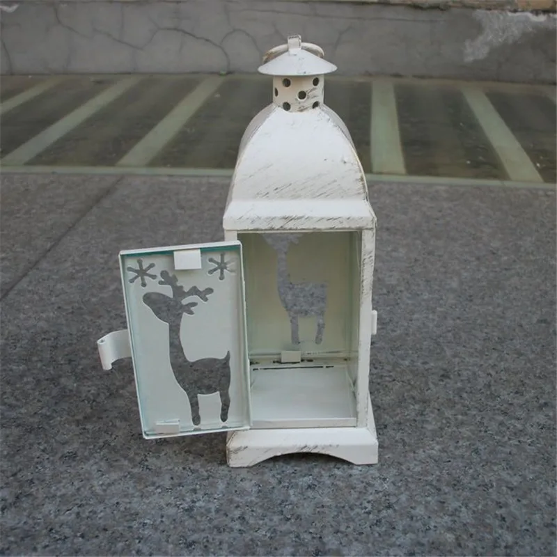 Винтажный металлический полый подсвечник подвесной Белый Марокканский