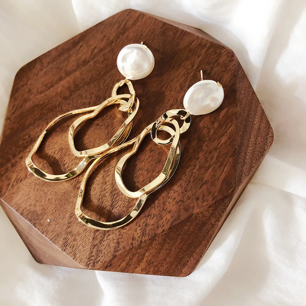 Винтажные металлические геометрические Женские Висячие серьги длинные крупные