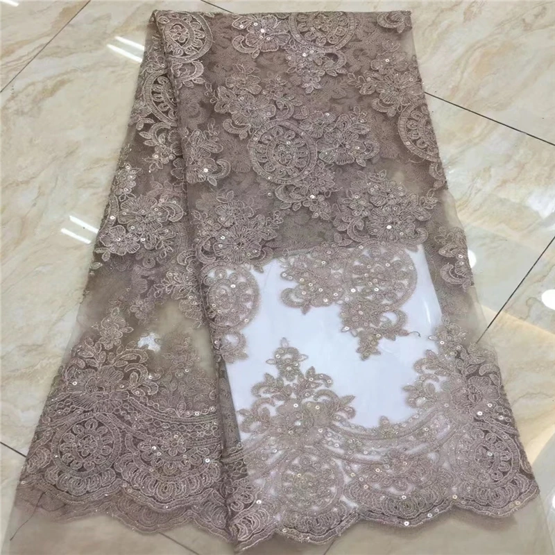 VILLIEA High Quality African Lace Fabric Latest Gold Color Mesh Nigerian Guipure With Sequins | Дом и сад