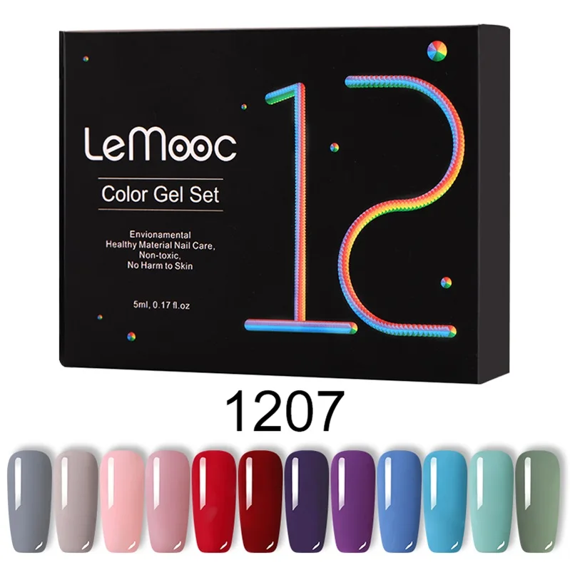 LM-1207 LEMOOC 5 мл 12 шт/партия Чистый Розовый Красный Цветной Гель-лак Фиолетовый Блеск Блестки замочить от ногтей УФ Гель-лак для маникюра дизайн - Цвет: LM-1207