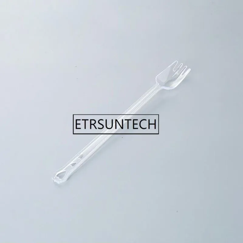 Verkauf 1000 Stücke Einweg Kunststoff Rühren Löffel Lange Gabel Transparent Snack Obst Gabel Set Stick Cocktail Dekoration Kunststoff Pick