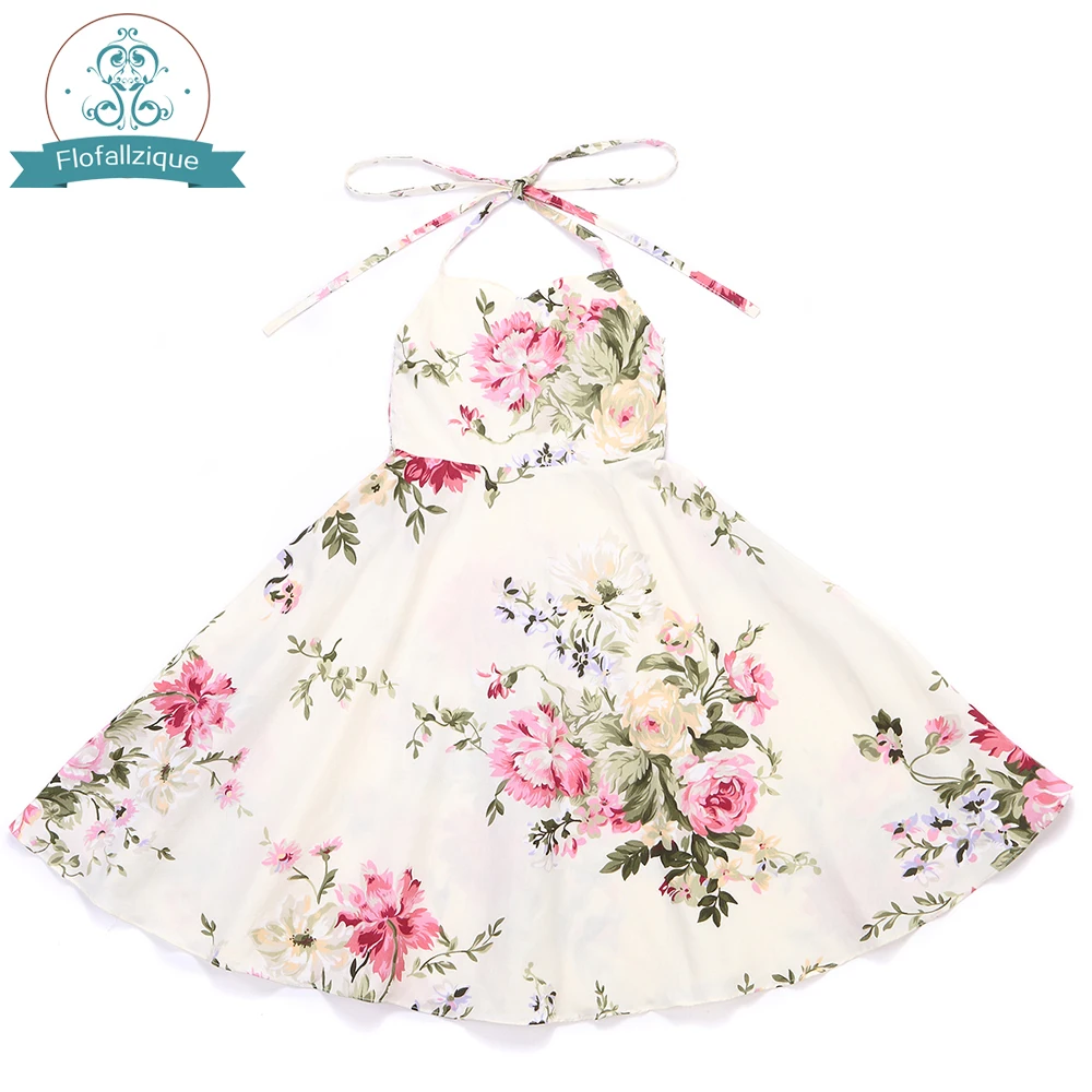 Flofallzique Flower Girl Dress Vintage Rose Floral Summer Princess Wedding Christmas Party Kids Children Clothes Size 1-8Y | Детская