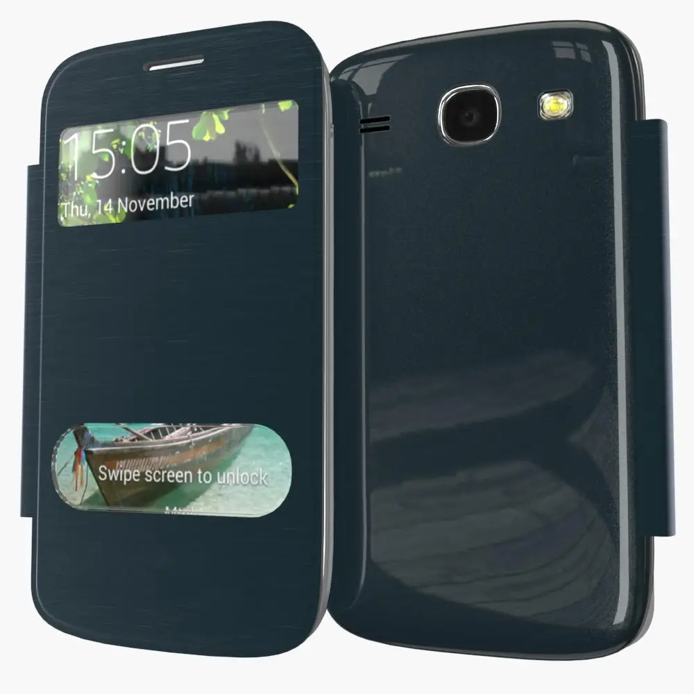 Кожаный чехол с откидной крышкой и открытым окошком для Samsung Galaxy Core i8262 i8260 8260|case