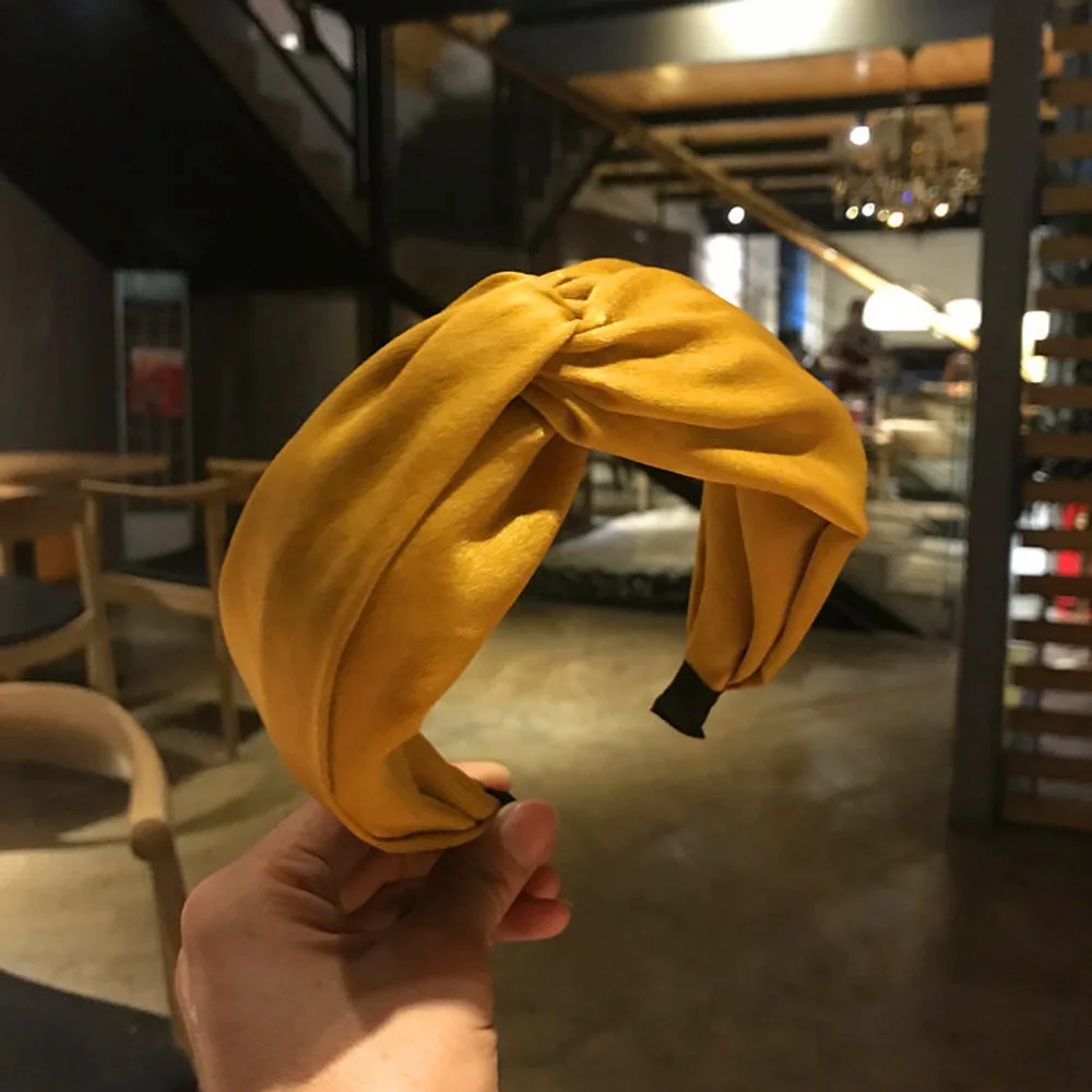 B2 Yellow Новинка, женская мягкая завязанная повязка на голову, повязка на голову, модный обруч для волос с бантом для девушек, аксессуары для волос, тюрбан, головной убор - Цвет: B2 Yellow