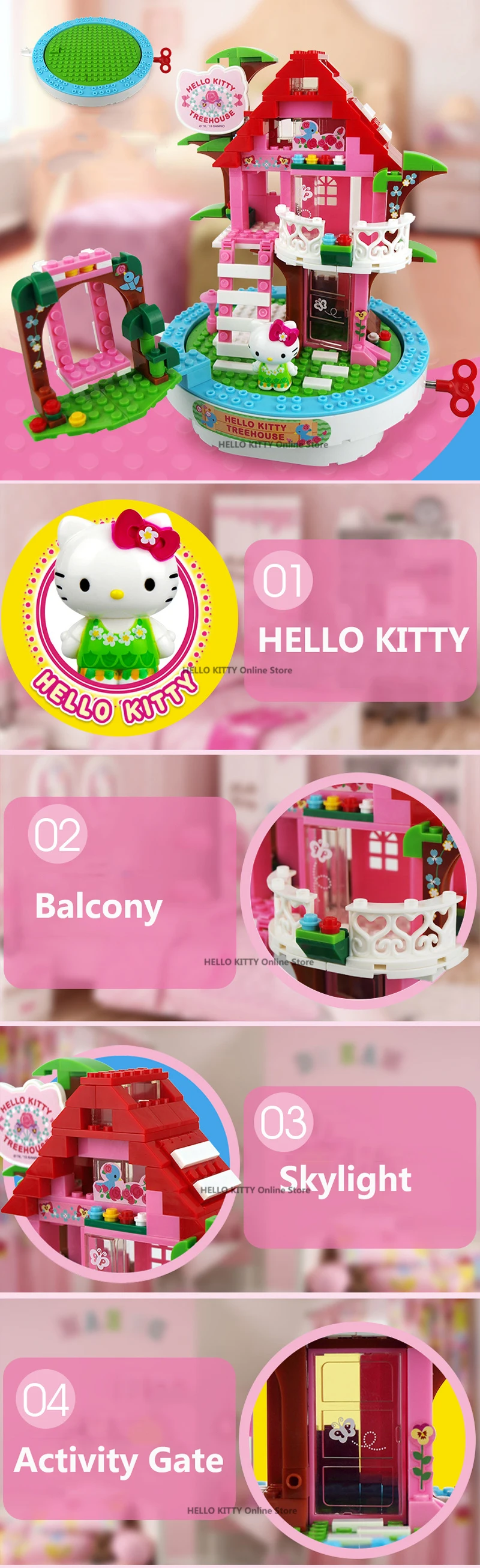 Hello kitty Мини-блок парк развлечений строительные блоки игрушки составное здание блоки воображение обучающая игрушка детский подарок