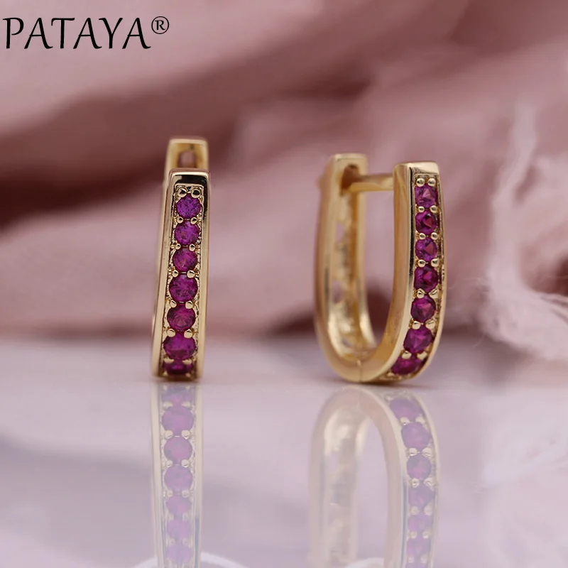 ruby color PATAYA, новинка, модные милые серьги для девушек, 585, розовое золото, натуральный циркон, золото, звезда, камень, висячие серьги для женщин, для свадьбы, вечеринки, хорошее ювелирное изделие - Окраска металла: ruby color