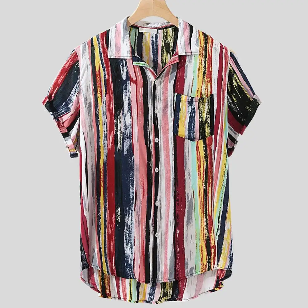 NEW HOT 4XL Men's Multi Color Lump Chest Pocket Short Sleeve Round Hem Loose Shirts male summer 2019 fashion Blouse clothing | Мужская