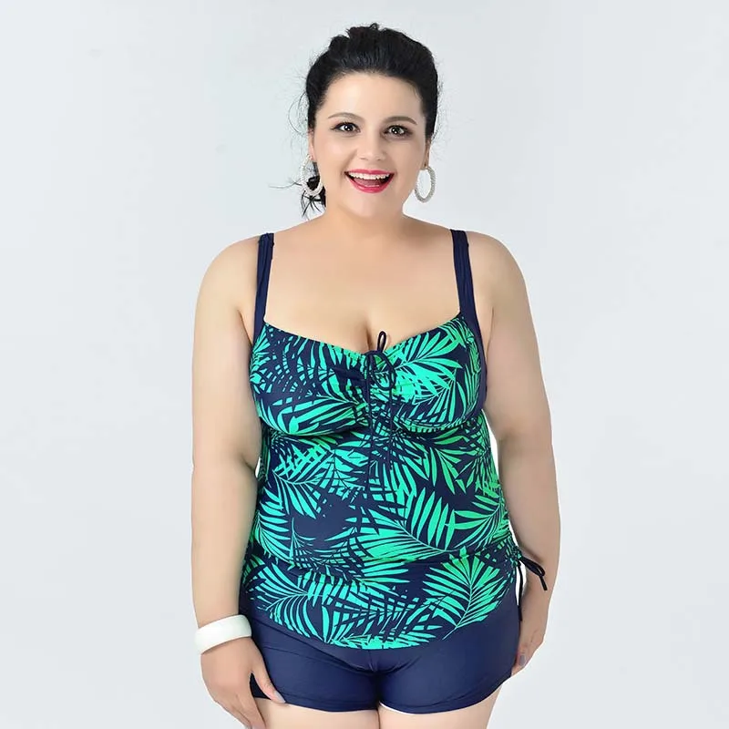 4XL-8XL, супер большой размер, Женский танкини, набор, Холтер, плюс размер, купальник, Женский раздельный купальник, с принтом, два предмета, купальник - Цвет: Зеленый