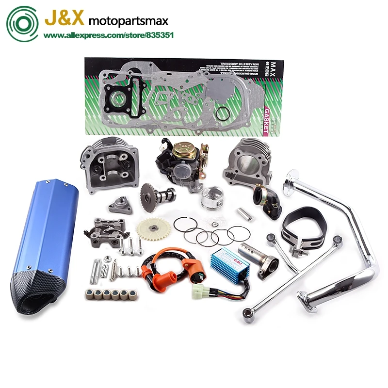 

Комплект головки цилиндра GY6 50 60 80, Модернизированная до 100 куб. См, комплект для сборки гоночных выхлопных газов CDI, карбюратор с распредвала ...