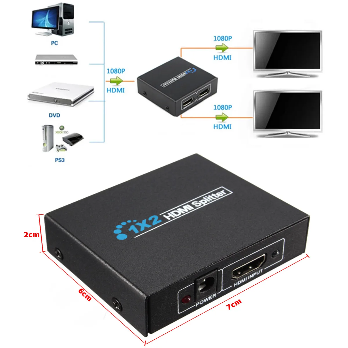 LEORY DC 5 В 1A 3D 1080 P коробка переключения Hub1x2 Порты и разъёмы HD разветвитель усилитель