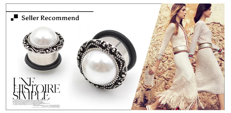 Тела панк 2 шт. поддельные pearl ear plug плоти туннеля для женщин уха тоннеля серьги из нержавеющей стали ювелирные изделия пирсинг 6-16 мм