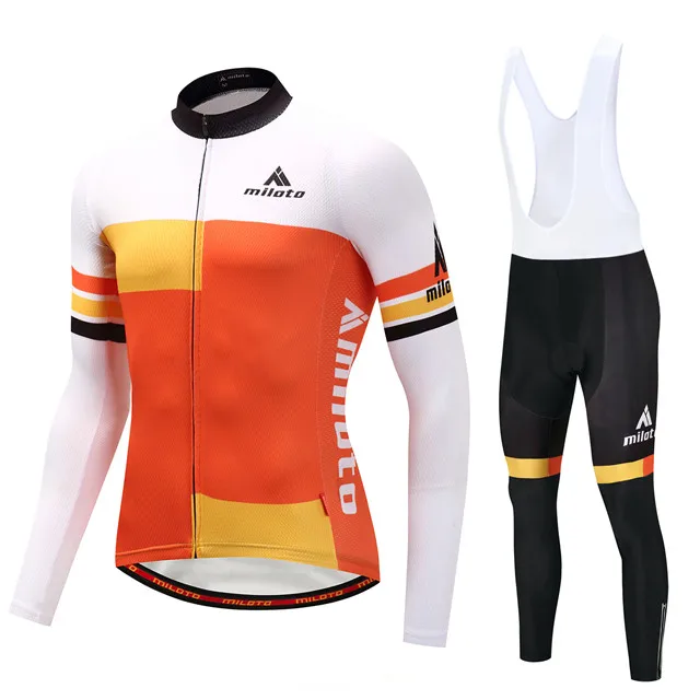 ORANGE AND WHITE Мужские зимние термальные флисовые велосипедные Джерси, комплекты MTB Racing Cut с длинным рукавом, теплые Джерси, велосипедные комбинезоны, комплект одежды для велосипеда, S-4XL - Цвет: ORANGE AND WHITE
