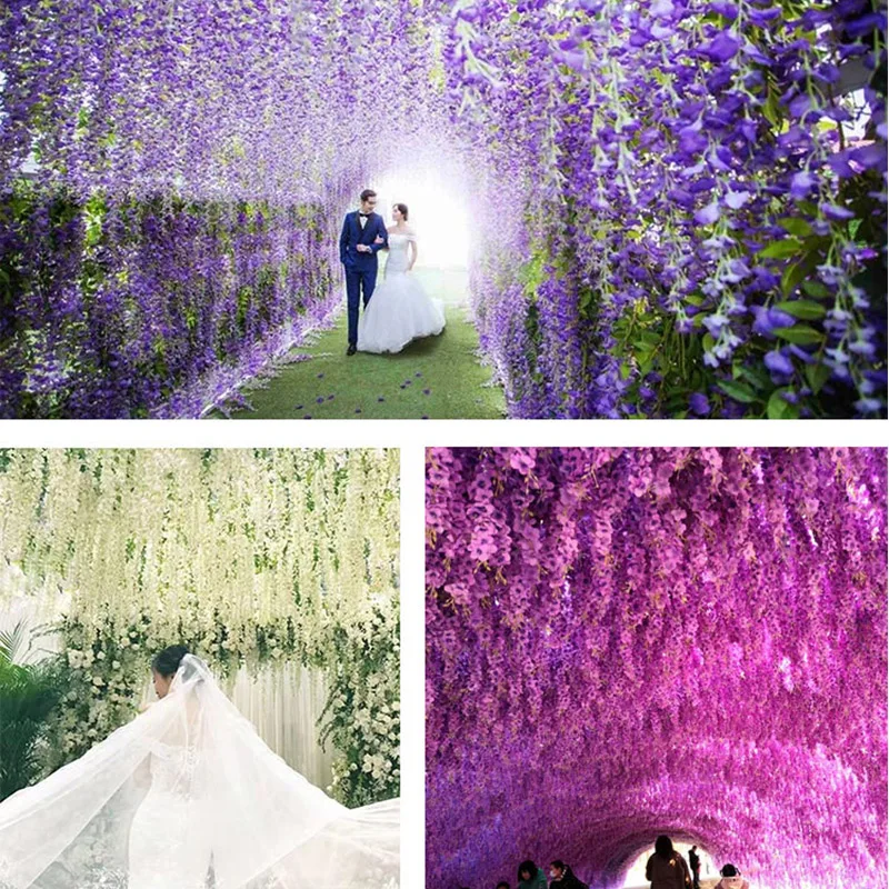 Новые цветные 12 шт/партия искусственные шелковые цветы глицинии лозы подвесной