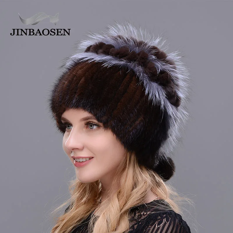 COLOR1 Женская зимняя русская меховая модная шапка из натурального меха норки, кролика, натуральной лисы, Вязаная Шерстяная Лыжная шапка, теплая шапка для путешествий с защитой ушей - Цвет: COLOR1