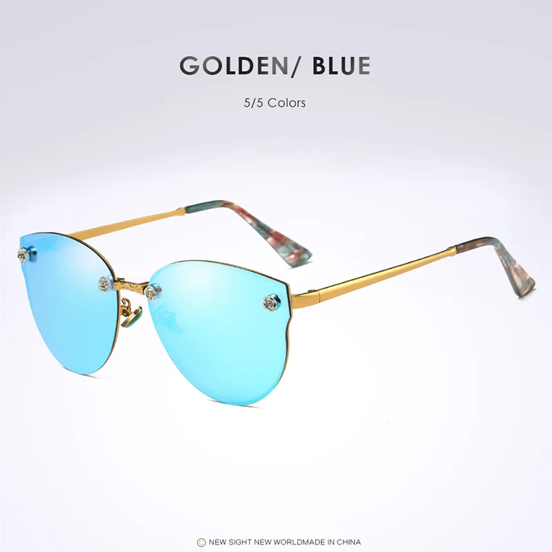 gold-blue Роскошные брендовые дизайнерские женские поляризованные солнцезащитные очки, классические розовые зеркальные очки Cateye, стимпанк очки для женщин, солнечные очки UV400 - Цвет линз: gold-blue