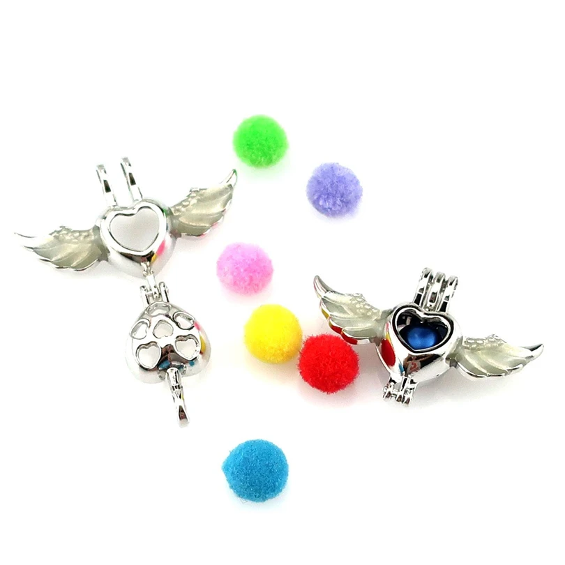 Glow in the Dark Heart Angel Wings Beads Cage Perfume Essential Oil Diffuser Pearl Locket Pendant 10x K1020 | Украшения и
