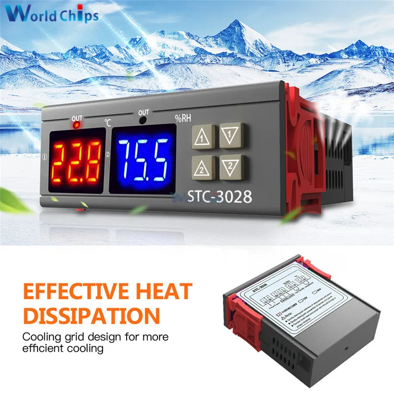 

STC-3028 AC 110V 220V DC 12V 24V 10A Dual Digital Temperature Humidity Controller Home Fridge Thermostat Thermometer Hygrometer