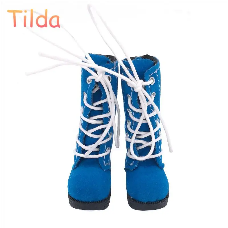 blue Тильда 3,2 см Кукла Сапоги для Blythe Кукла игрушка, 1/8 Мини кожаные куклы обувь для Blyth Azone BJD, Повседневная кукольная обувь аксессуары - Цвет: blue