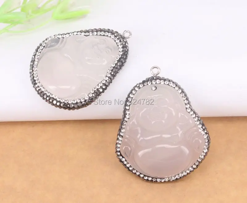 3 шт Природа белый халцедон Будда Кулон с кристаллами горный хрусталь