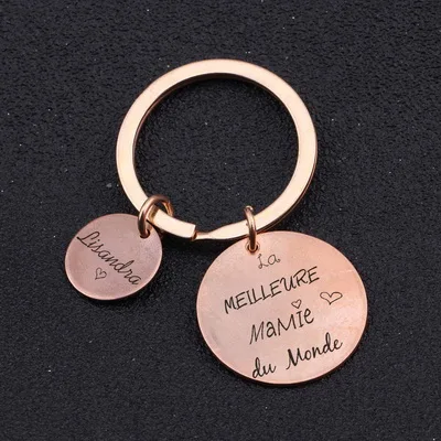 rose gold FLYANGEL, на заказ, с гравировкой, с именем, французский брелок для ключей, брелок для автомобиля, для бабушек, Meilleure Mamie Du Monde, брелок для ключей, лучшая бабушка, подарки - Цвет: rose gold