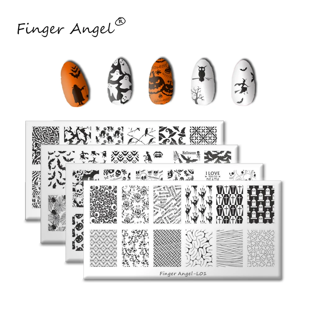 Finger Angel 1 шт. Хэллоуин дизайн пластины для штамповки ногтей штамп изображение