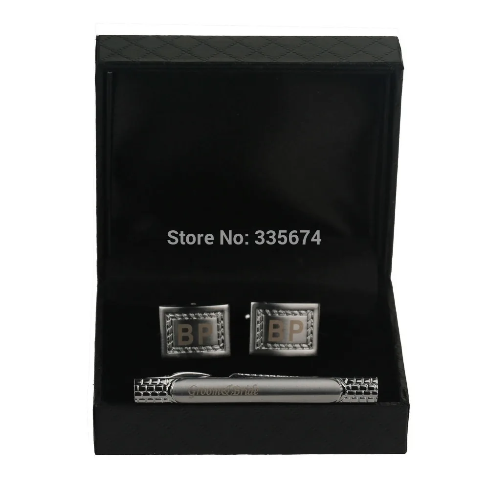 

2016 hot selling men's Personalized cufflinks and tip clip sets with gift box Customized Wedding Favors