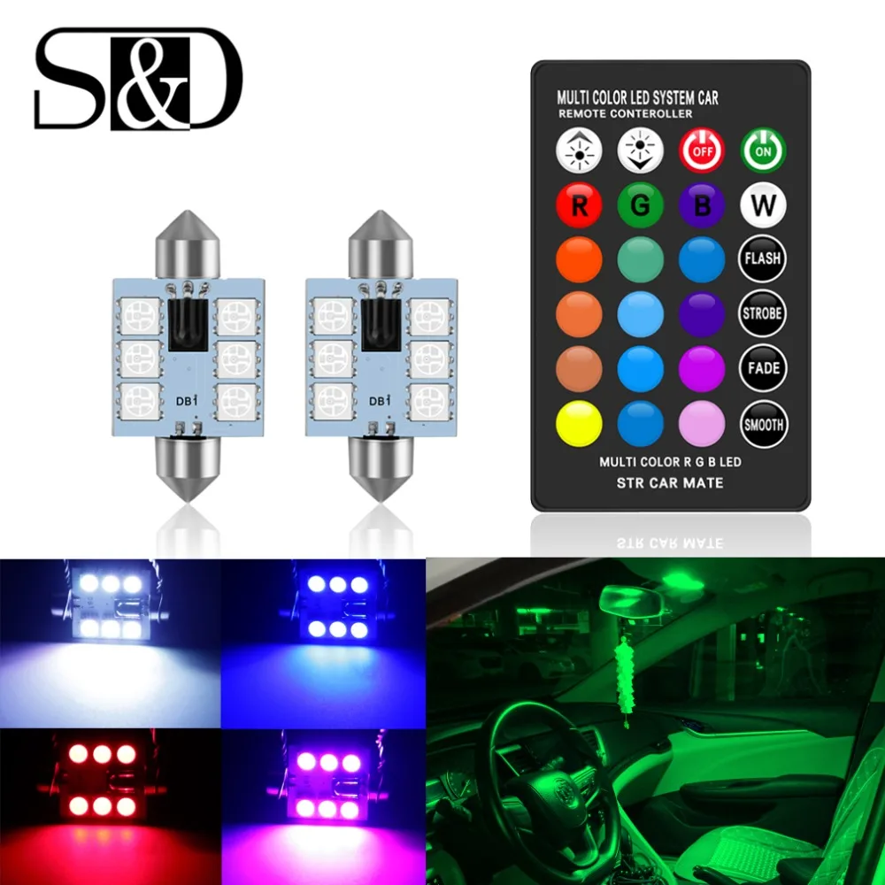 Светодиодная RGB фестона C5W 31/36/39/42 мм освещение салона автомобиля с дистанционным
