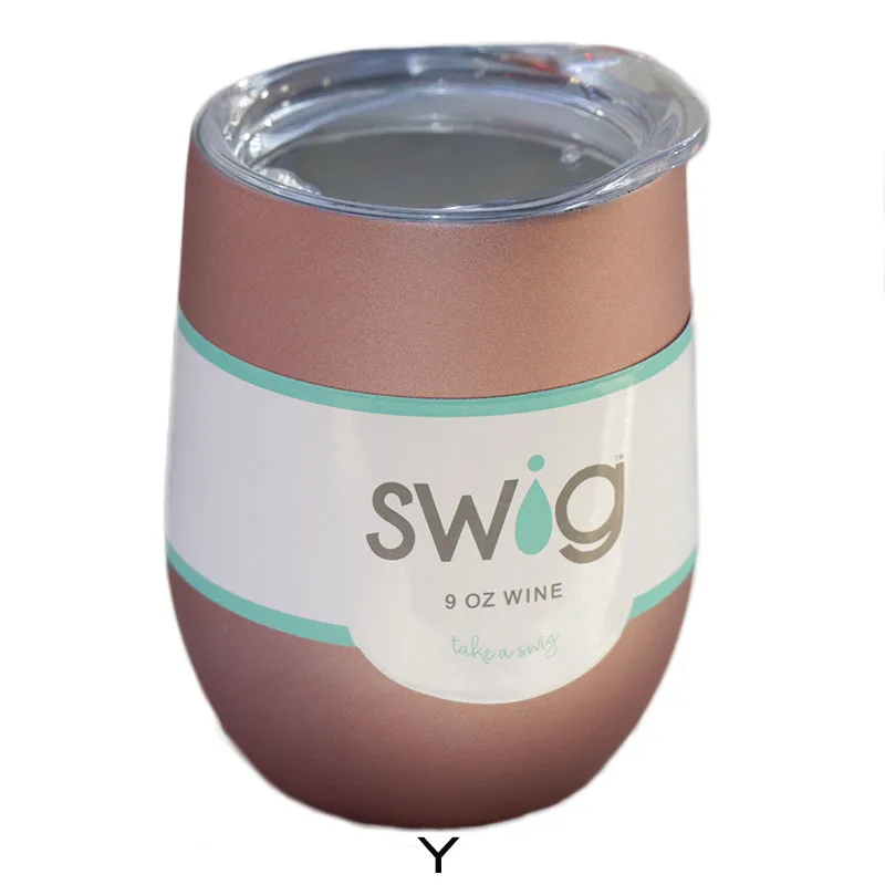 Rosegold Swig Swig кружки винного цвета Termos Tumber кружка из нержавеющей стали Термос Stemless 9oz с крышками - Цвет: Rosegold Swig