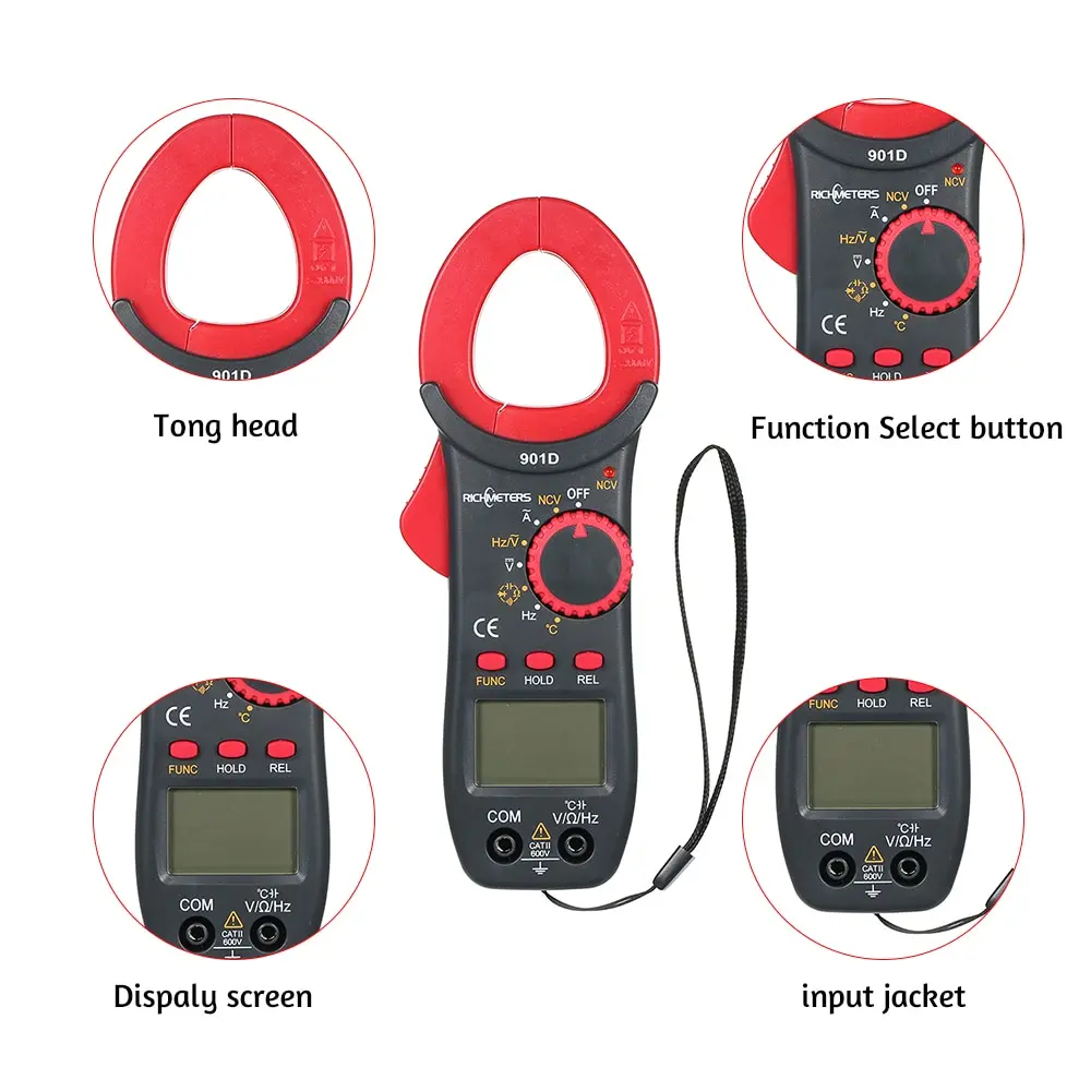 RICHMETERS RM901D Цифровые токоизмерительные клещи 4000 отсчетов бесконтактная проверка