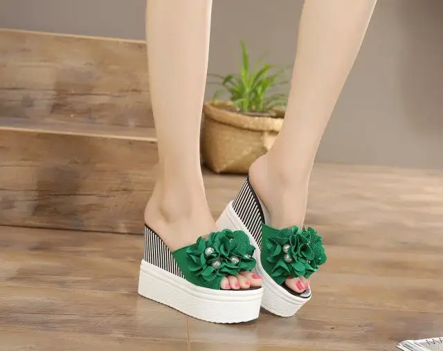 FeiYiTu летние Для женщин шлепанцы без задника с открытыми пальцами стиль милое платье в цветочек, в полоску, танкетка Для женщин женская обувь, тапочки открытый носок; женские Тапочки